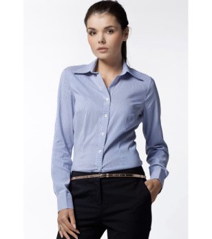 Синя дамска риза с памук на фино райе Joel снимка