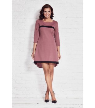 Асиметрична рокля в цвят пепел от роза с черен кант снимка