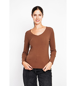 Кафява дамска термо блуза от памук и коприна снимка