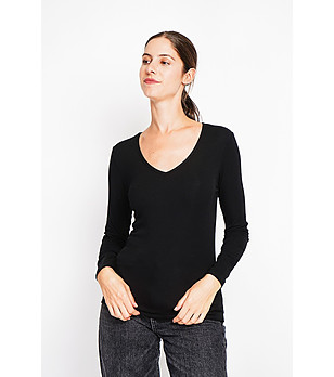 Дамска термо блуза в черно от памук и коприна снимка