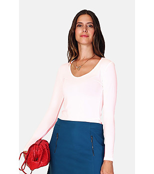 Дамска термо блуза в светлорозово от памук и коприна снимка