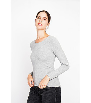 Дамска термо блуза в светлосиво от памук и коприна снимка