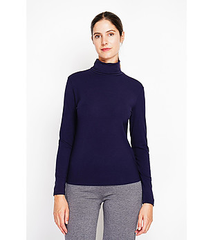 Тъмносиня дамска термо блуза с поло яка снимка