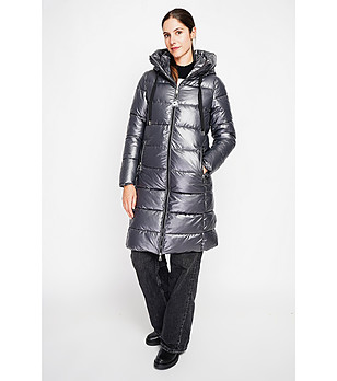 Дълго дамско зимно яке в цвят графит снимка