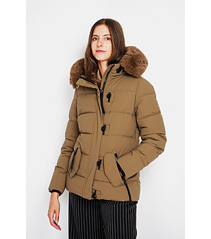 Зимно дамско яке в цвят каки снимка