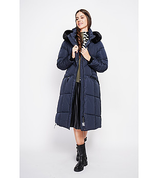 Дълго дамско зимно яке в тъмносиньо снимка