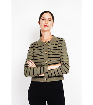 Дамска жилетка в цвят каки на черно райе снимка