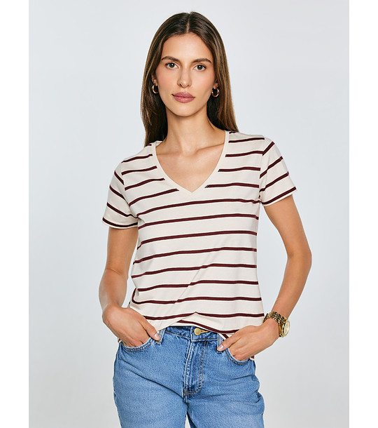 Памучна дамска тениска на райе Retina снимка