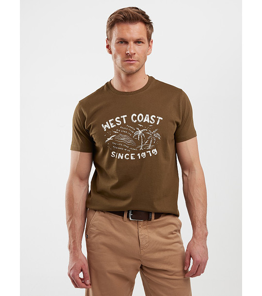 Памучна мъжка тениска в цвят каки Reddrez снимка