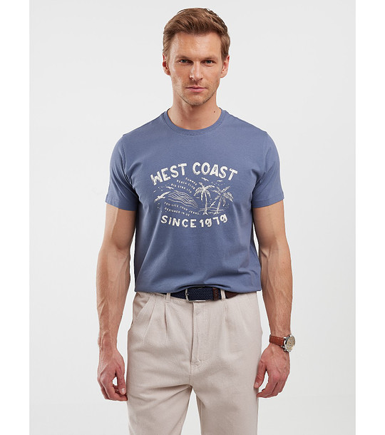 Памучна мъжка тениска в синьо Reddrez снимка