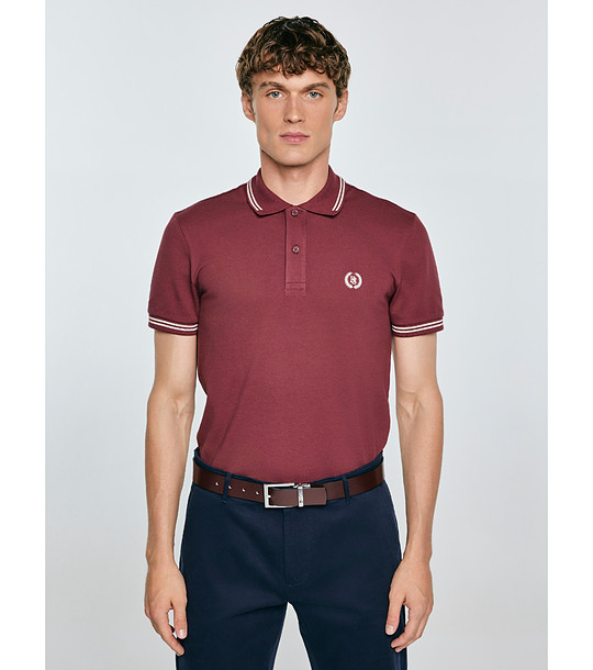 Памучна мъжка блуза с яка в бургунд Poller снимка