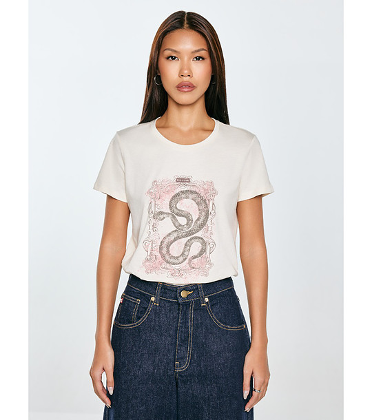 Бяла памучна дамска тениска Rellsa снимка