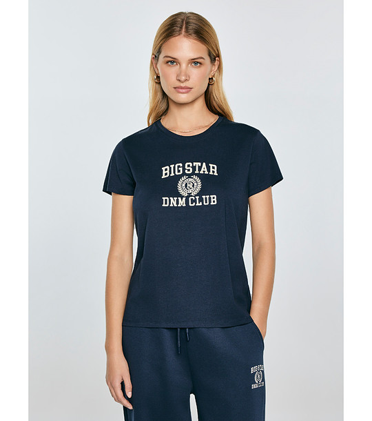 Тъмносиня дамска памучна тениска Bensa снимка