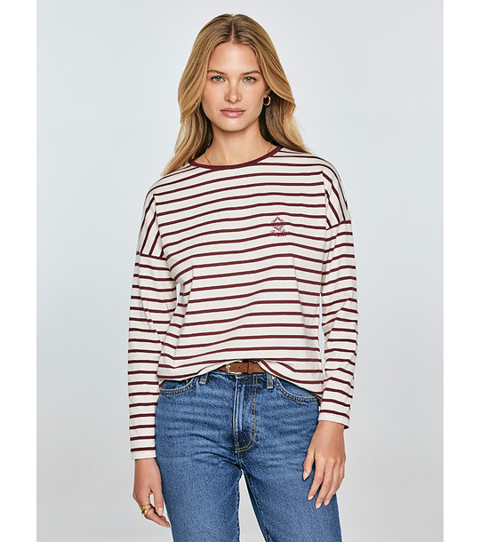 Памучна дамска блуза на райе в бургунд Alerra снимка