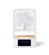 Настолен вентилатор с безжично зарядно и часовник FUYI в бяло-2 снимка