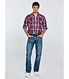 Мъжка памучна карирана риза в червено и тъмносиньо Retinezi-2 снимка