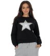 Черен дамски пуловер със звезда-3 снимка