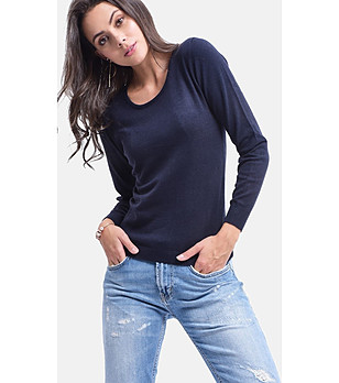 Тъмносин дамски пуловер снимка