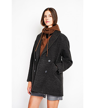 Оversize  дамско палто в цвят графит снимка