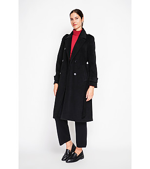 Черно дамско палто с вълна снимка