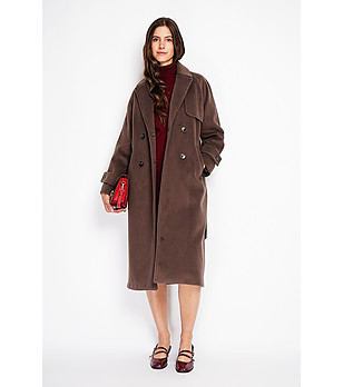 Кафяво дамско палто с вълна снимка