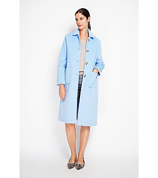 Светлосиньо дамско палто с вълна снимка