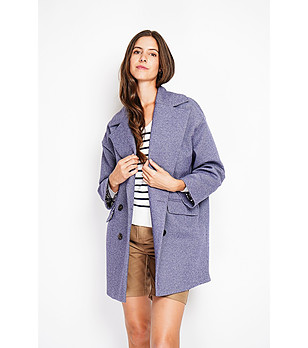 Синьо дамско oversize палто снимка