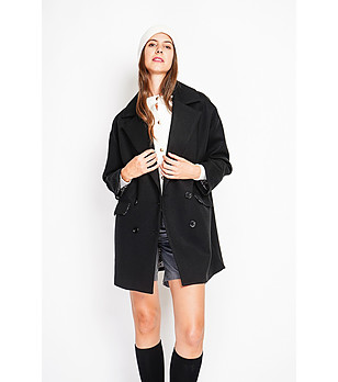 Черно дамско oversize палто снимка