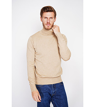 Бежов мъжки пуловер с кашмир снимка