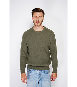 Мъжки пуловер в цвят маслина с кашмир снимка