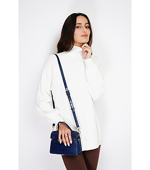 Дамски пуловер в цвят крем с кашмир снимка