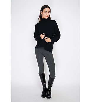 Дамски пуловер в черно с кашмир снимка