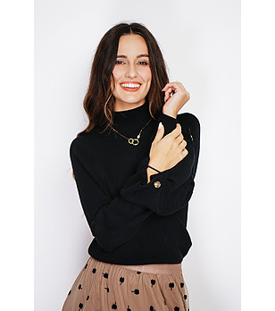 Дамски черен пуловер с кашмир снимка