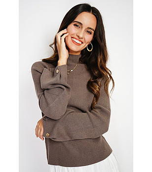 Дамски пуловер с кашмир в цвят таупе снимка