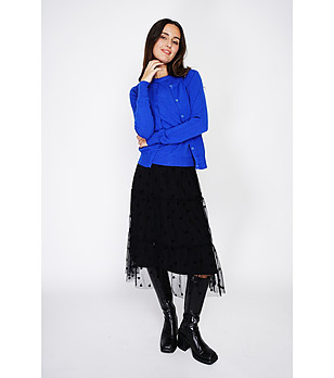 Комплект от блуза и жилетка в кралскосиньо с кашмир снимка