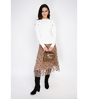 Дамски пуловер в цвят крем със златисти копчета снимка