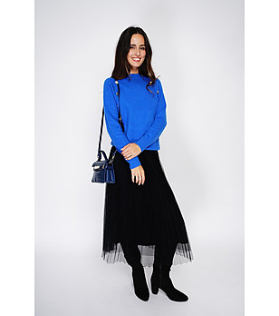 Дамски пуловер в кралскосиньо със златисти копчета снимка