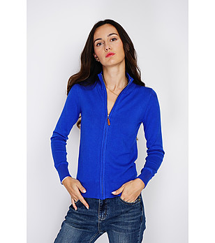 Кралскосиня дамска жилетка с цип и с кашмир снимка