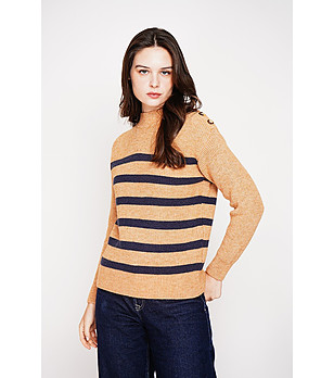 Дамски пуловер на райе в бежово и тъмносиньо снимка