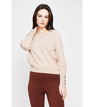 Дамски оversize пуловер в бежово снимка