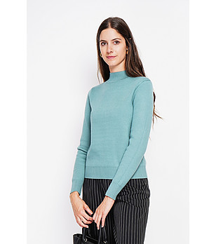 Дамски зимен термо пуловер в тюркоаз снимка