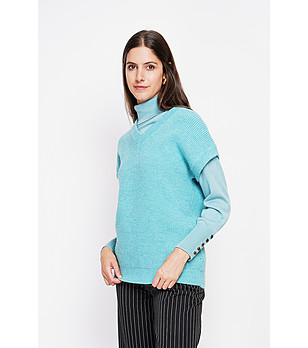 Дамски пуловер без ръкави в тюркоаз снимка