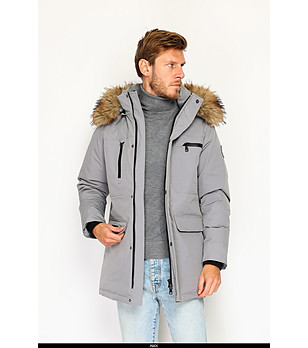 Сиво дълго мъжко зимно яке снимка