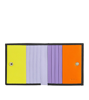 Черен мъжки кожен портфейл Duane	с цветни отделения и RFID снимка