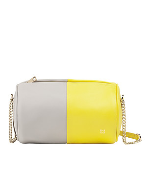 Дамска кожена чанта в жълто и сиво Abigail снимка