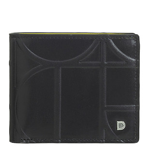 Мъжки портфейл от естествена кожа в черно и жълто Plinio снимка