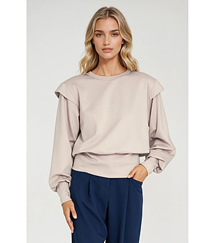 Бежова оversize дамска блуза снимка