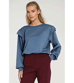 Синя оversize дамска блуза снимка