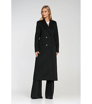 Дамско дълго черно палто снимка