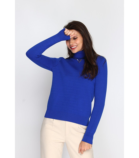 Дамски пуловер в кралскосиньо и с кашмир снимка